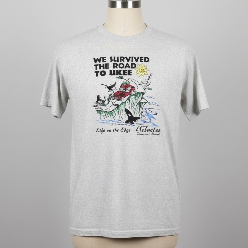 VTG Shirt XXL Gray Road to Ukee Vancouver Island Single Stitch Novelty 90s Funny